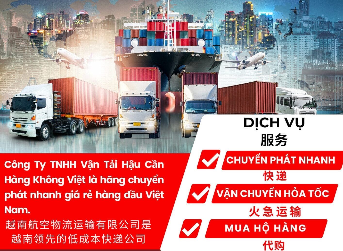 Bảng giá gửi hàng đi Trung Quốc