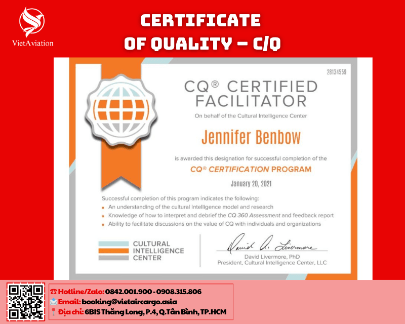 Giấy chứng nhận chất lượng (Certificate of Quality – C/Q)