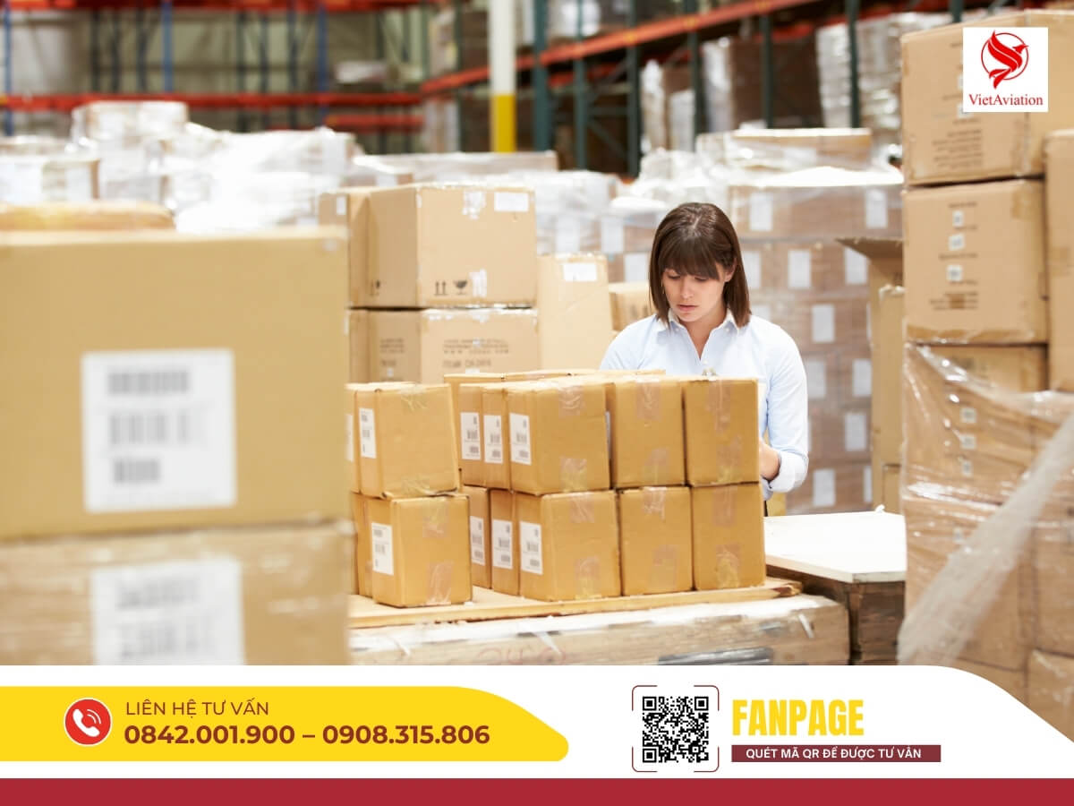 Nhân viên VietAir Cargo kiểm tra và phân loại kiện hàng tại kho trước khi gửi đi Trung Quốc.