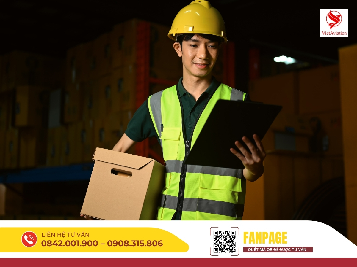 Nhân viên VietAir Cargo kiểm tra đơn hàng trước khi chuyển phát nhanh Việt Nam Trung Quốc.