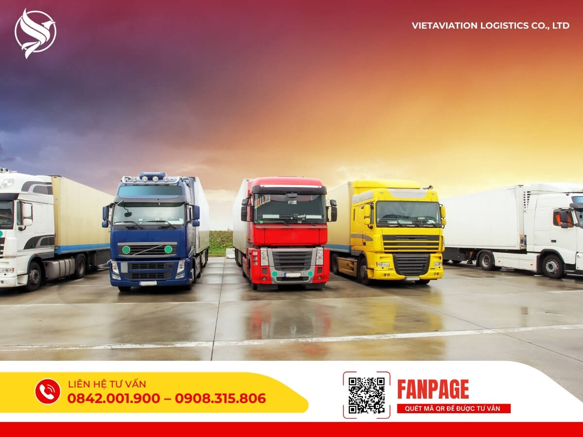 Dàn xe đầu kéo container tại bãi, biểu trưng cho sức mạnh vận tải của các công ty vận chuyển hàng Trung Quốc tốt, giá rẻ, chất lượng.