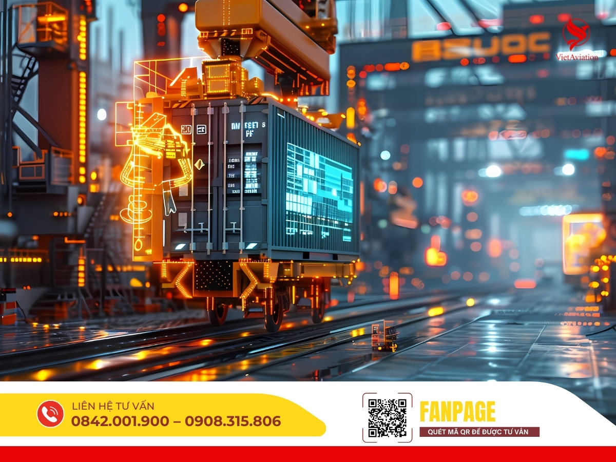 Container vận chuyển hàng hóa từ Trung Quốc bằng đường sắt với công nghệ hiện đại và hệ thống giám sát thông minh.