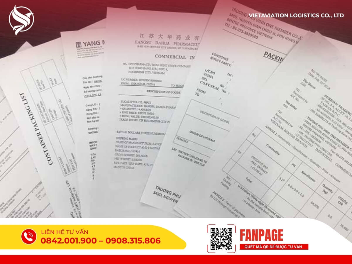 Bộ chứng từ vận chuyển quần áo đi Trung Quốc gồm packing list, invoice, chứng nhận xuất xứ.