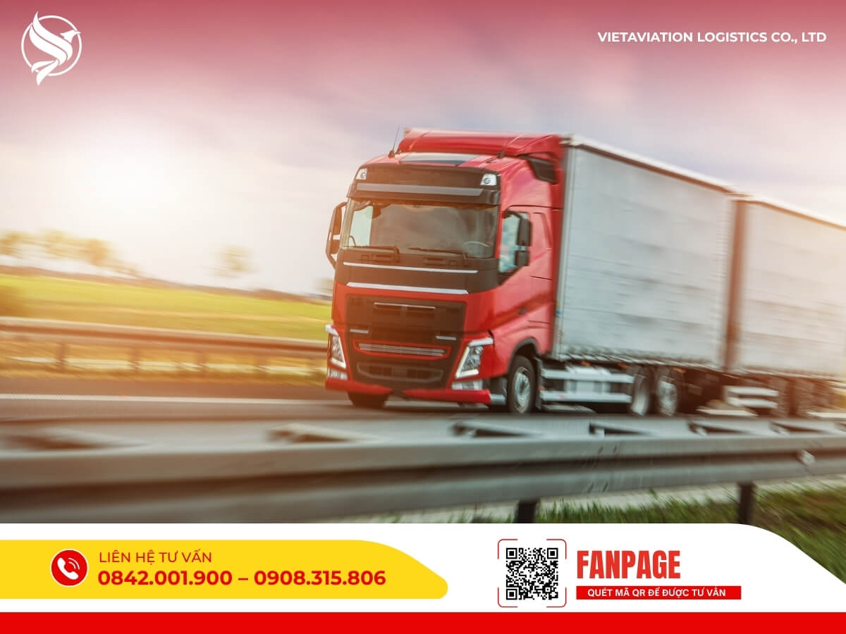Xe container chở hàng hóa xuất khẩu từ Việt Nam đi đảo Hải Nam Trung Quốc, đảm bảo an toàn và giao đúng tiến độ.