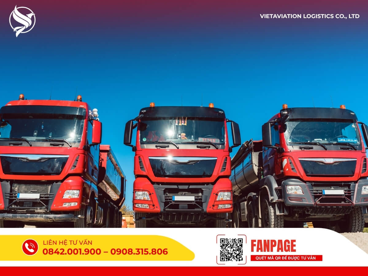 Đội xe tải hiện đại của Vietaviation Logistics chuyên vận chuyển hàng đi Trung Quốc giá rẻ, nhanh chóng, an toàn.