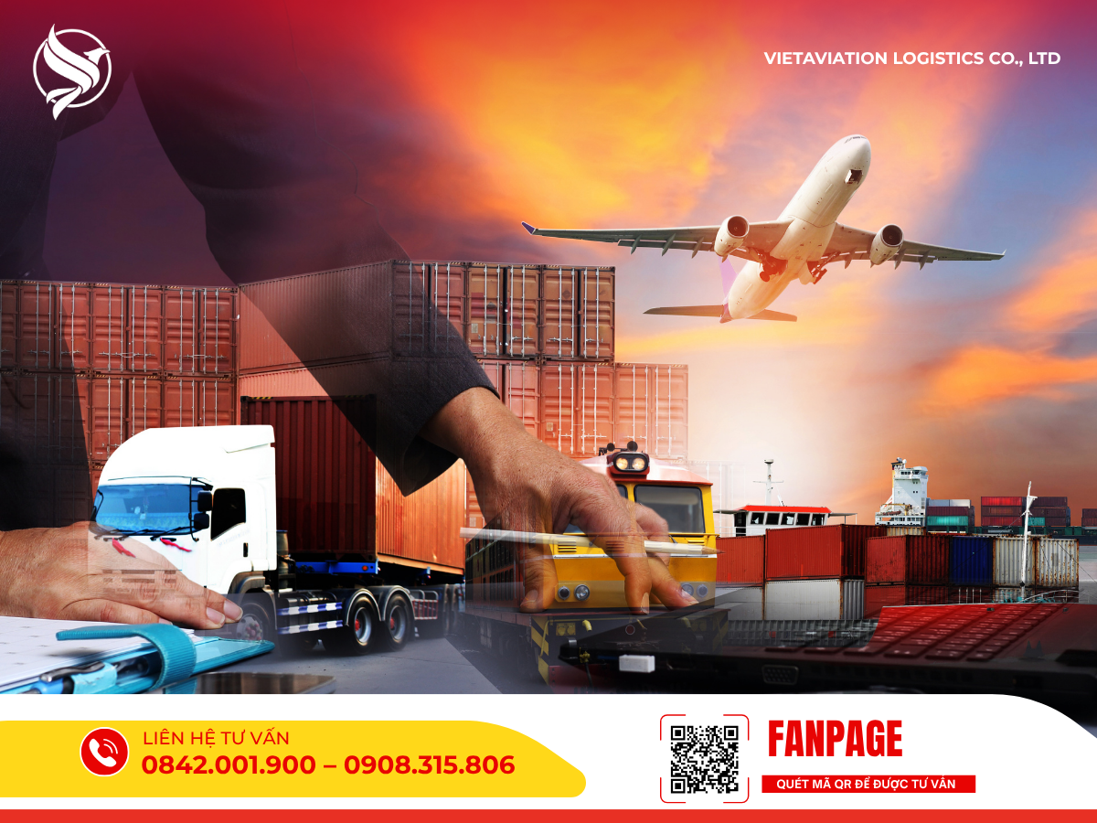 Hình minh họa các phương thức vận chuyển quốc tế gồm hàng không, đường bộ và đường biển trong chuỗi logistics Trung Quốc – Việt Nam.