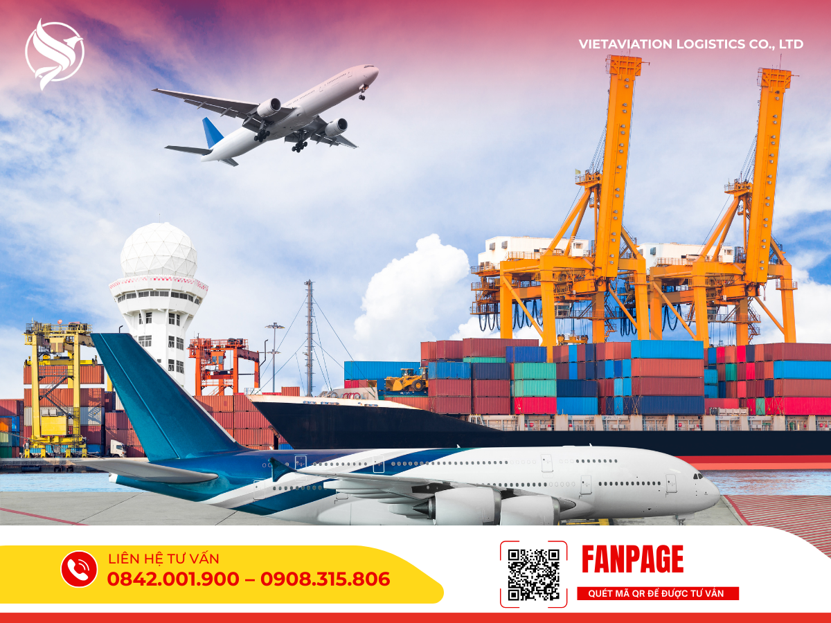 Máy bay và cảng vận tải minh họa các tuyến vận chuyển đa phương thức