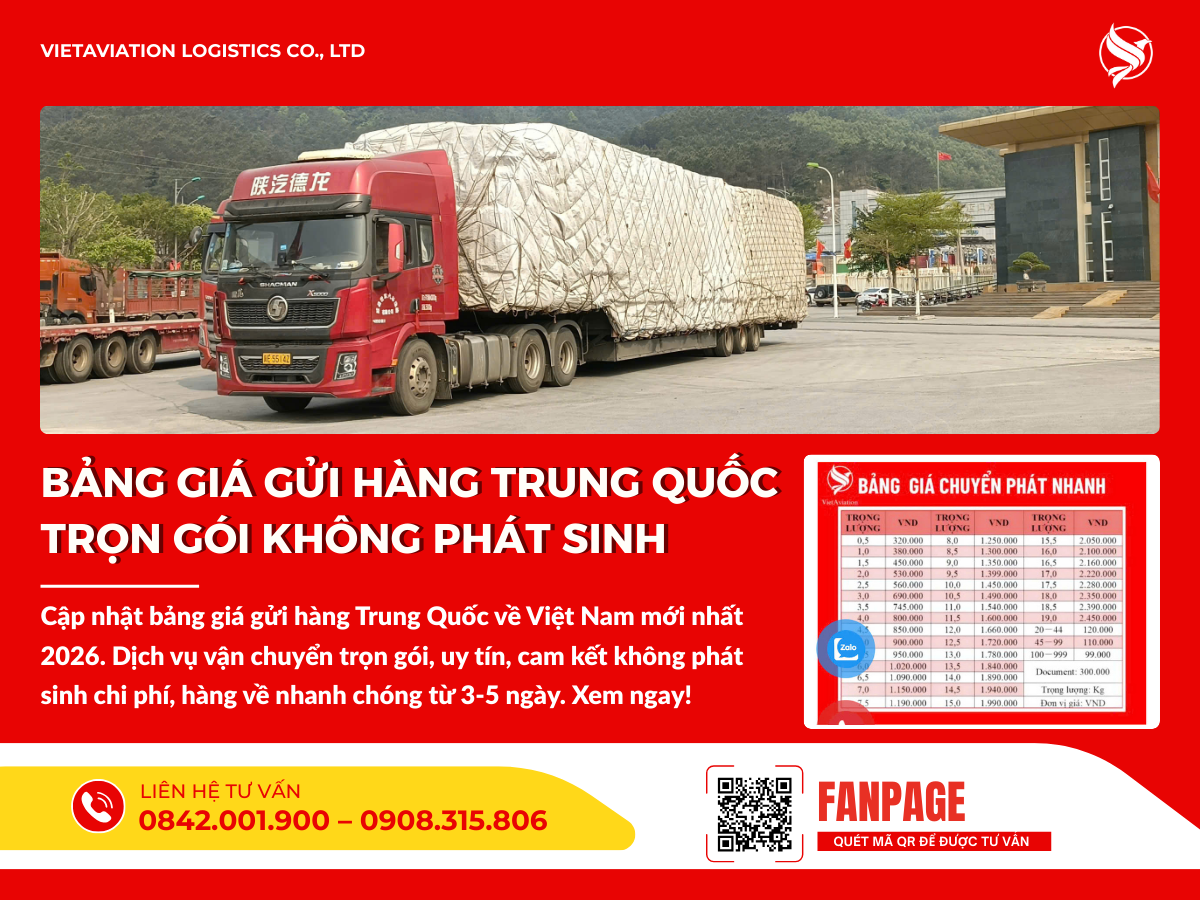 Bảng giá gửi hàng Trung Quốc trọn gói không phát sinh