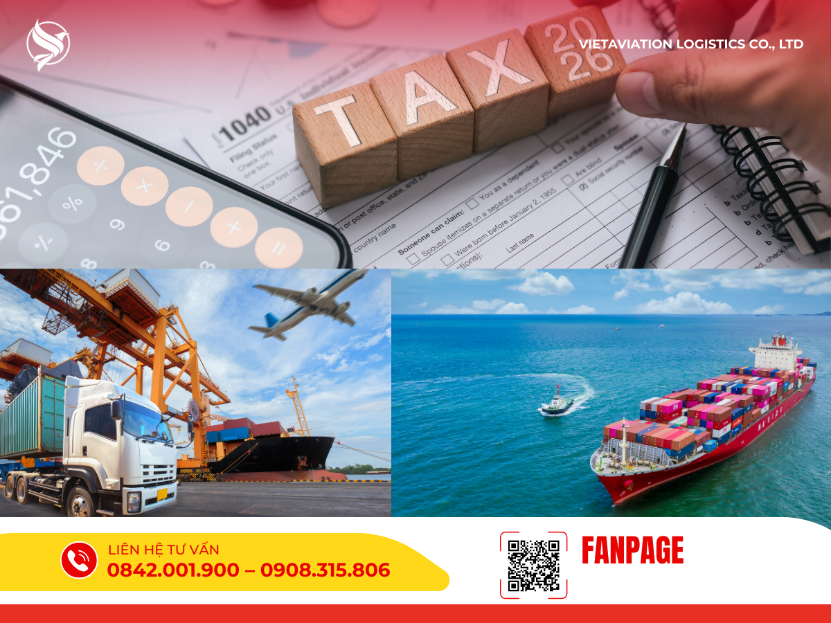 Minh họa về các loại thuế nhập khẩu logistics và các phương thức vận tải đa phương thức.