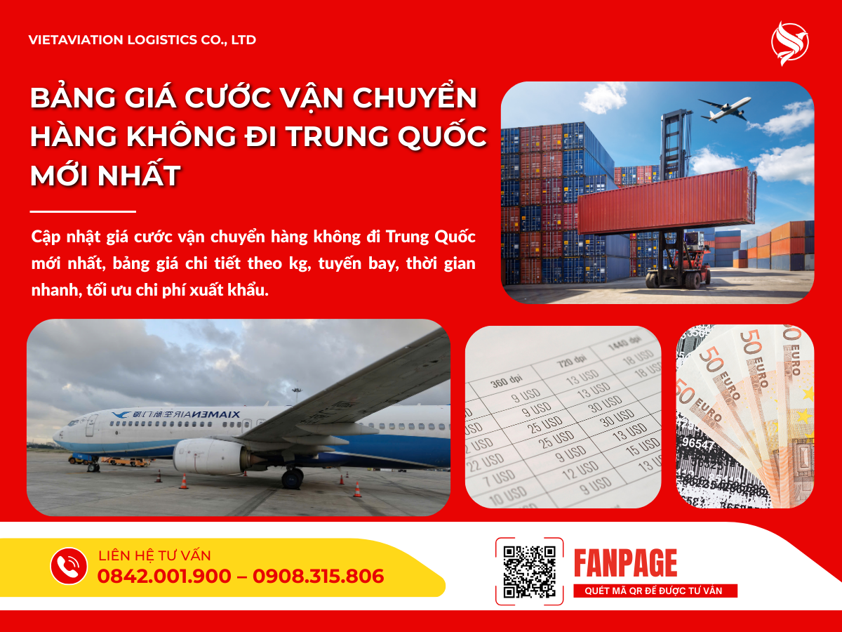Bảng giá cước vận chuyển hàng không đi Trung Quốc mới nhất
