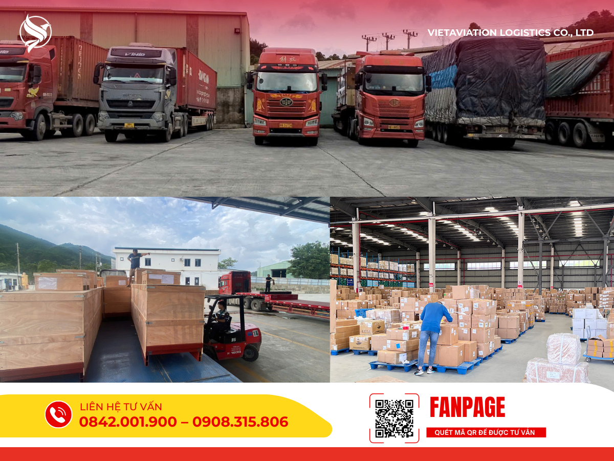 Nhân viên sử dụng xe nâng bốc xếp các kiện hàng bằng gỗ và thùng carton lên xe một cách khoa học, cẩn thận.