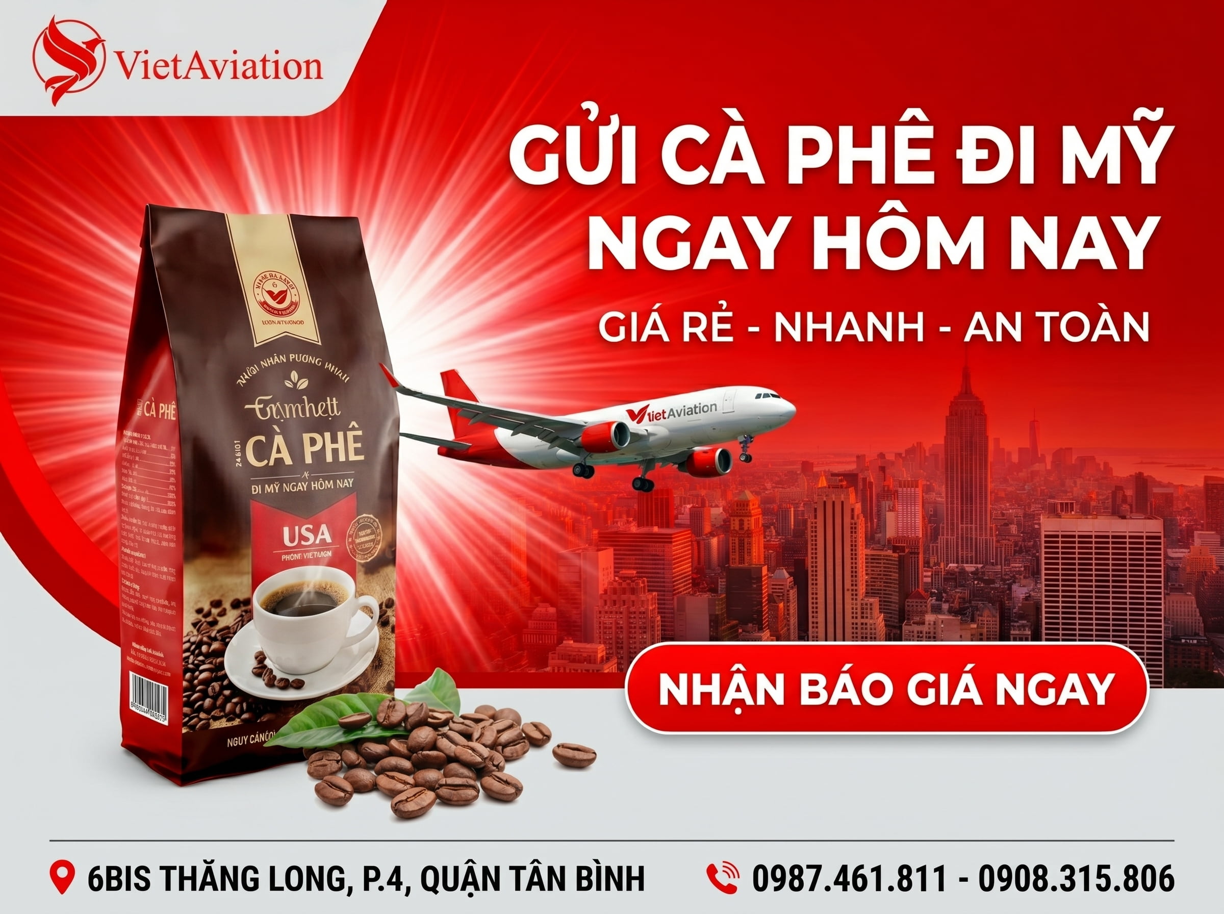Gửi cà phê đến Mỹ ngay hôm nay cùng VietAviation