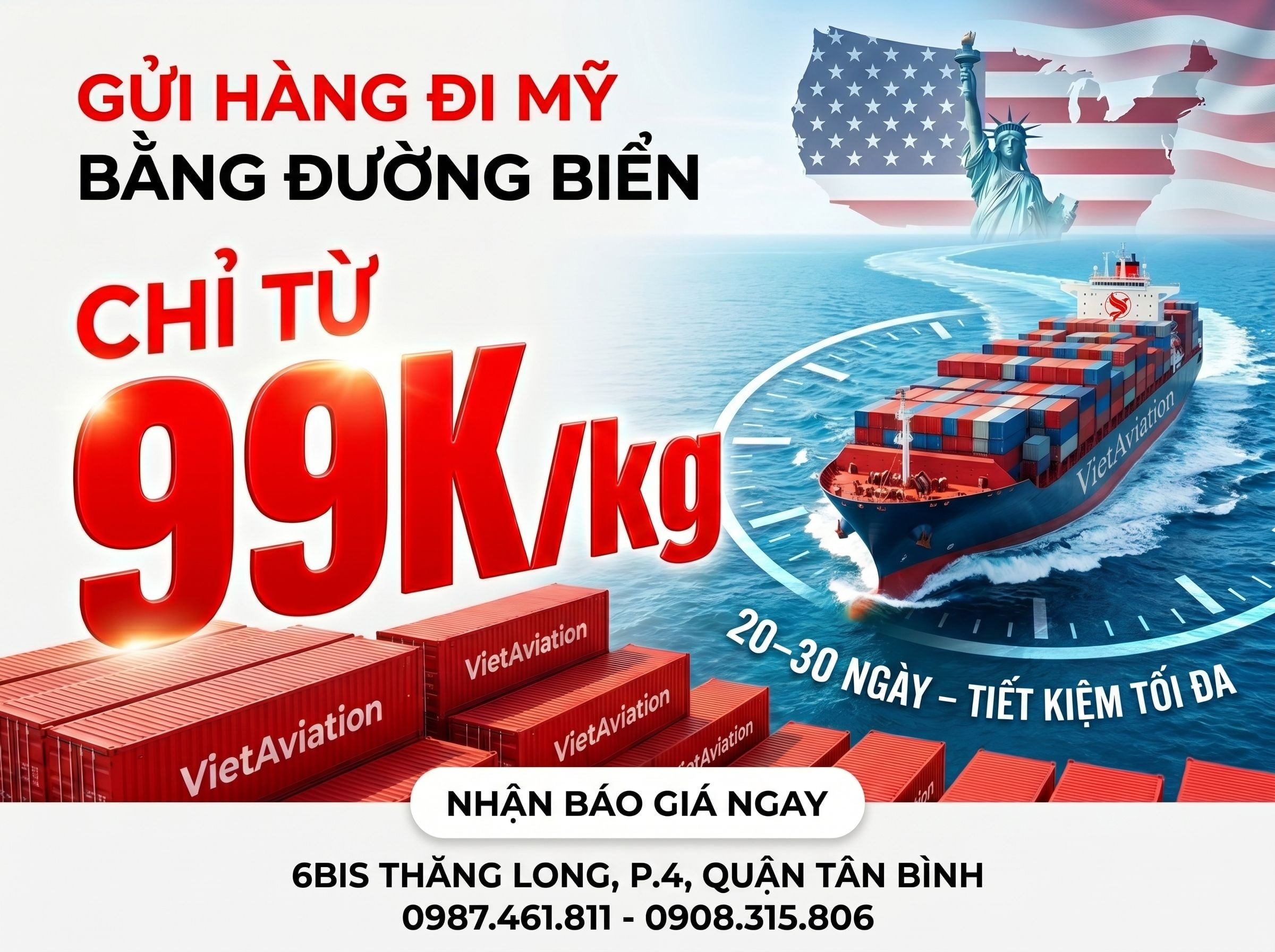 Gửi Hàng ĐI Mỹ Bằng Đường Biển: Chỉ 99Kg/m³, giao 25–40 ngày