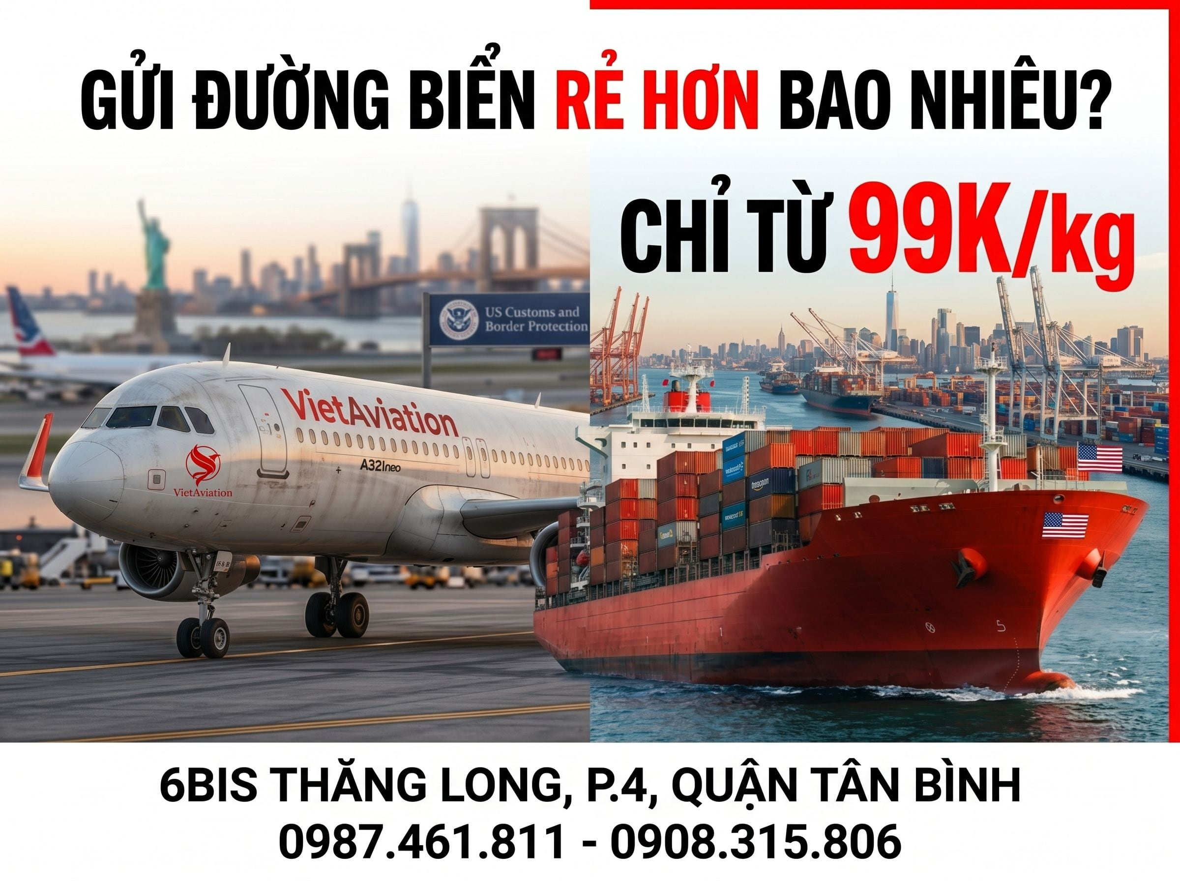 So sánh gửi hàng đi Mỹ đường biển và đường hàng không