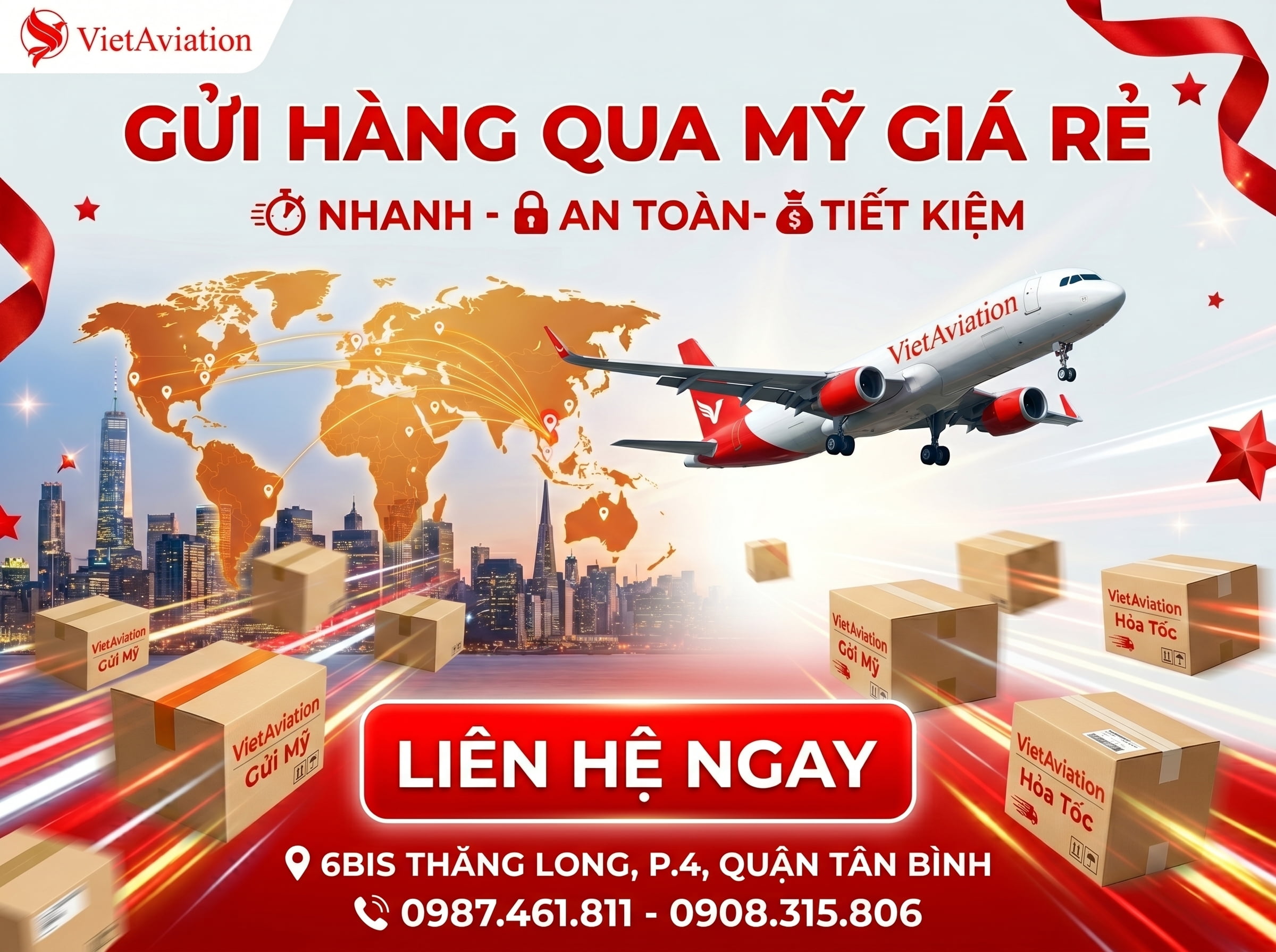 Gửi Hàng Qua Mỹ giá từ 199K/kg, 3-7 Ngày VietAviation 2026