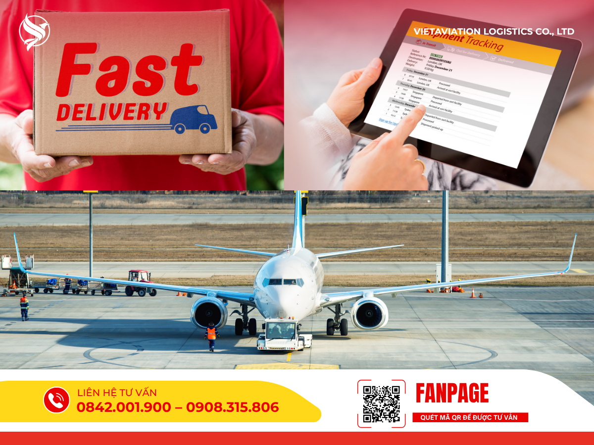 Kiện hàng hỏa tốc, hệ thống theo dõi vận đơn trên máy tính bảng và máy bay vận tải tại sân bay