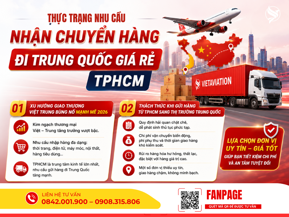Nhận gửi hàng đi Trung Quốc từ TPHCM với quy trình chuyên nghiệp, đóng gói cẩn thận, đảm bảo hàng hóa đến nơi đúng hẹn.