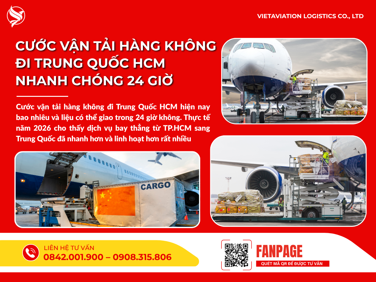 Cước vận tải hàng không đi Trung Quốc HCM nhanh chóng 24 giờ