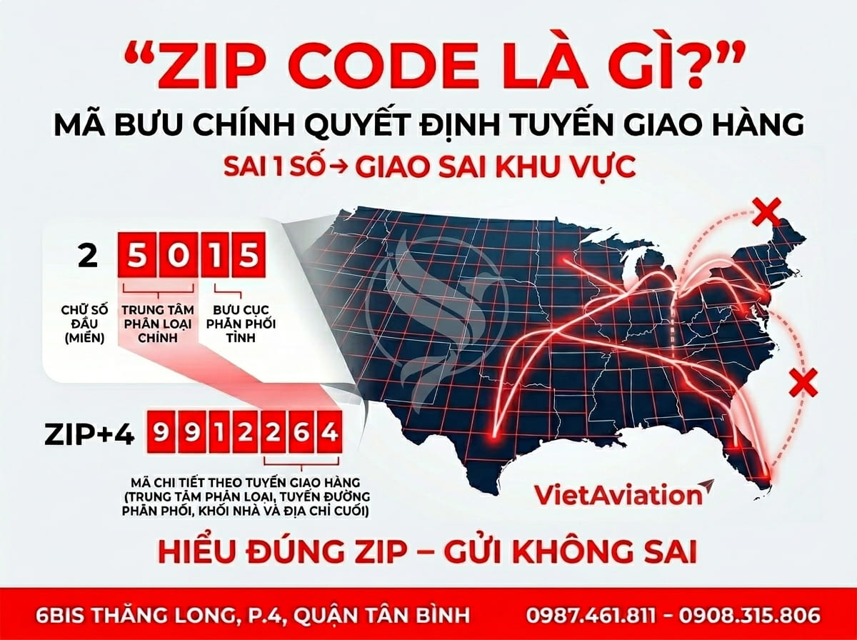 Zip code là gì khi gửi hàng đi Mỹ?