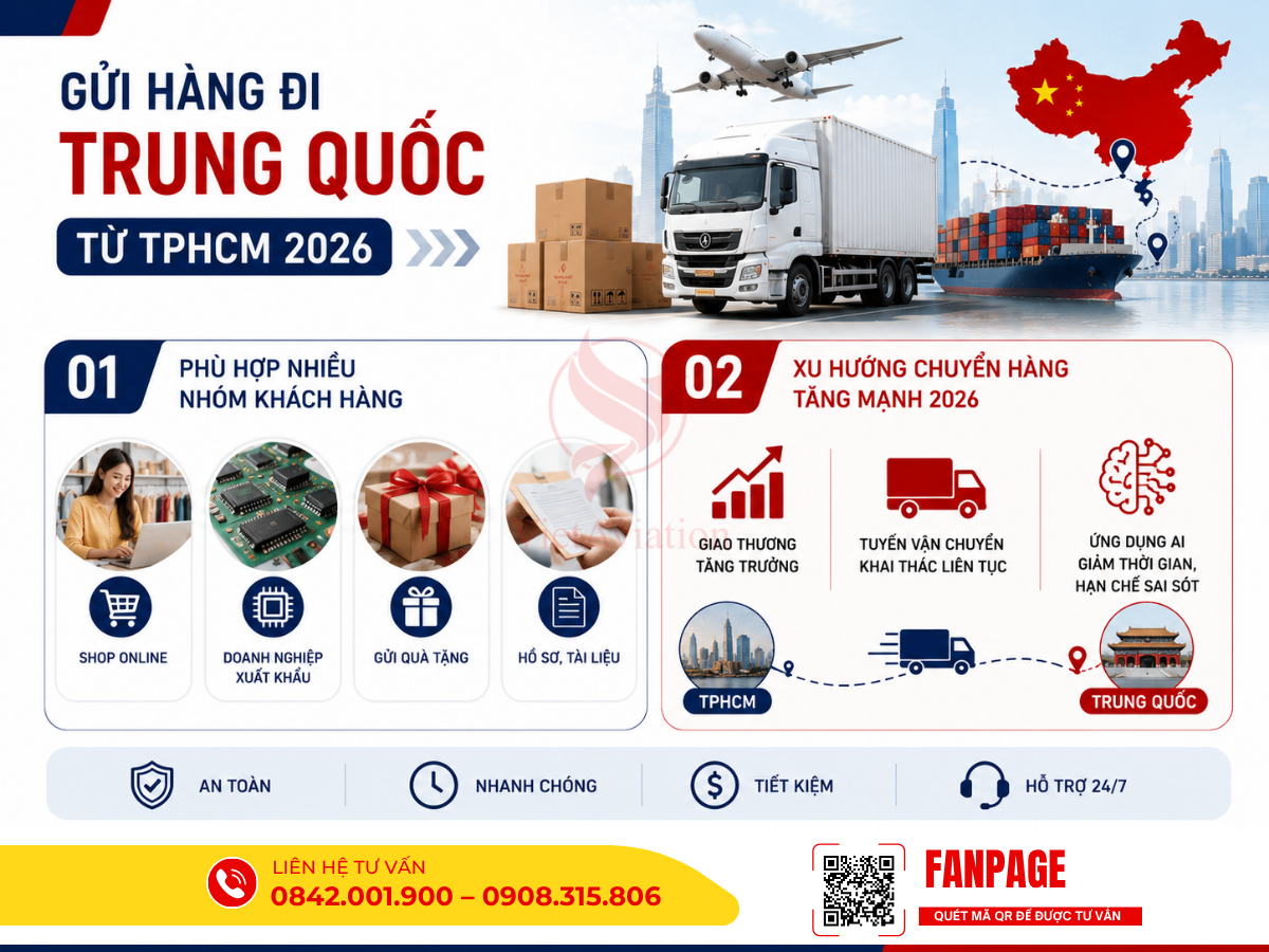 Dịch vụ gửi hàng đi Trung Quốc từ TPHCM hỗ trợ đóng gói, khai báo và vận chuyển trọn gói giúp khách tiết kiệm thời gian, hạn chế chi phí phát sinh không cần thiết.