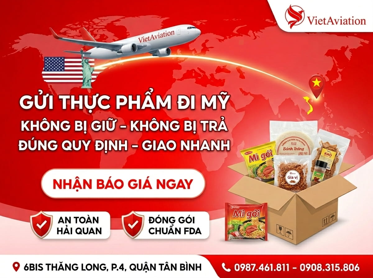 Gửi Thực Phẩm Đi Mỹ 199K/Kg, 5–7 Ngày, Chuẩn FDA 2026