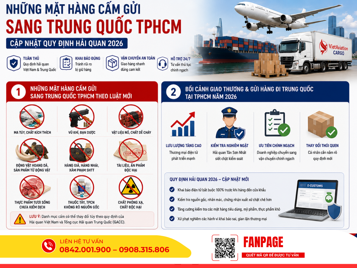 Tổng hợp những mặt hàng cấm gửi sang Trung Quốc từ TP.HCM năm 2026 giúp tránh bị giữ hàng, phạt hải quan hoặc tịch thu khi vận chuyển quốc tế.