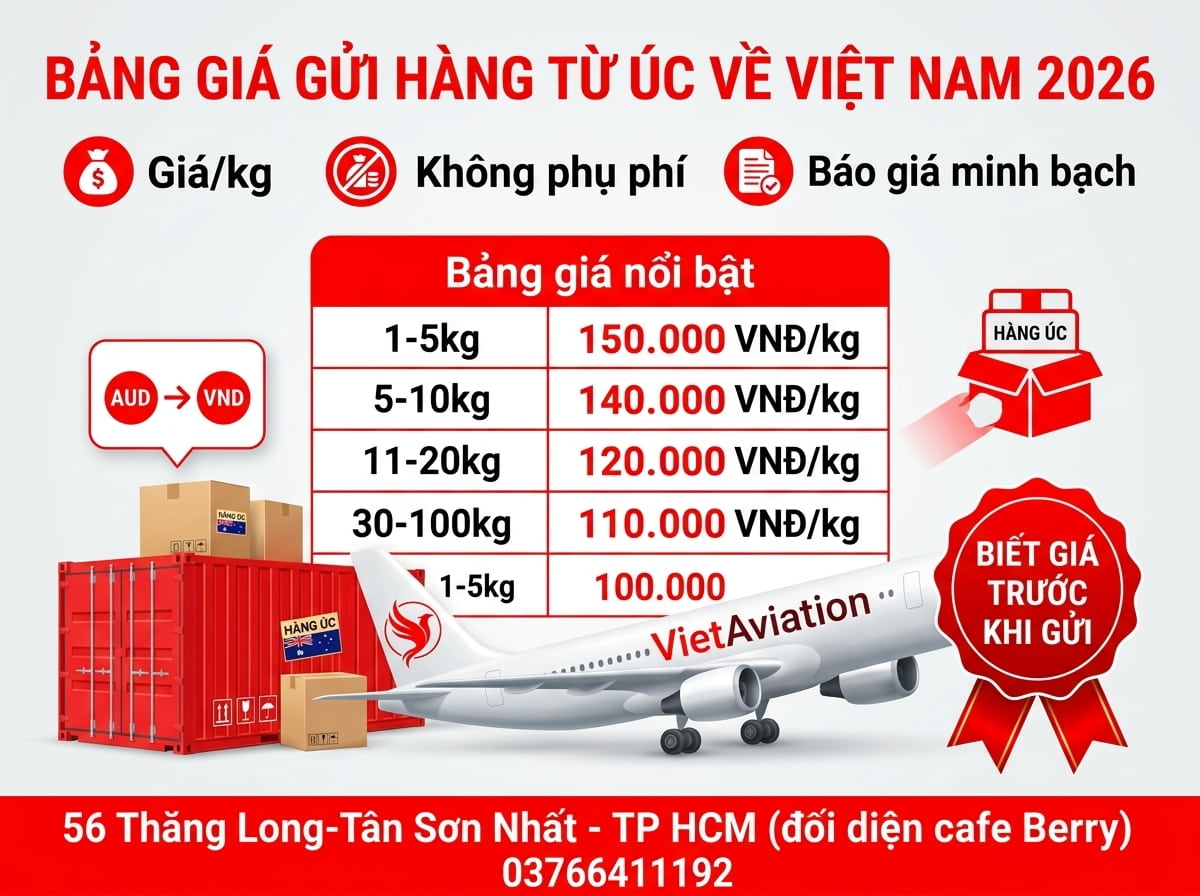 Giá dịch vụ vận chuyển từ Úc về Việt Nam mới nhất 2026