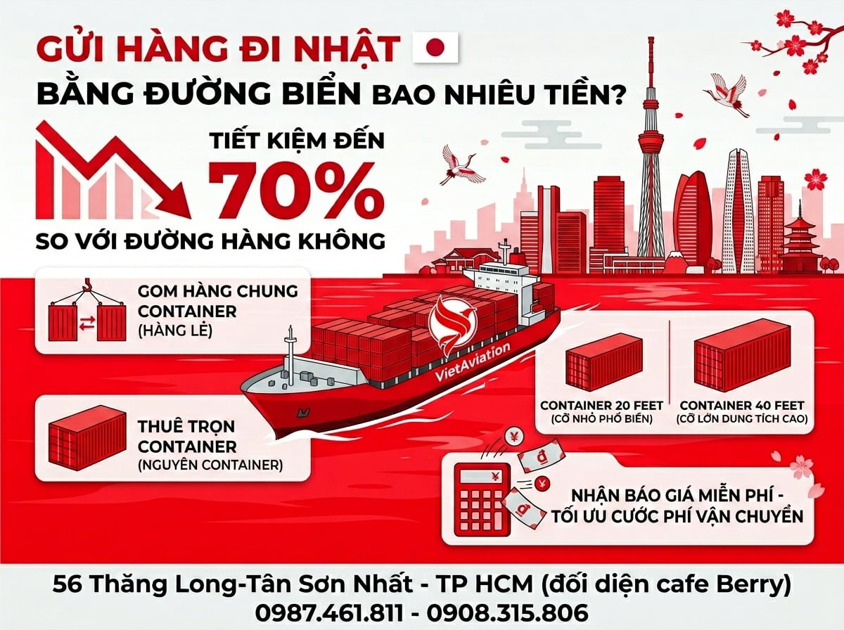 Bảng giá gửi hàng đi Nhật bằng đường biển mới nhất 2026