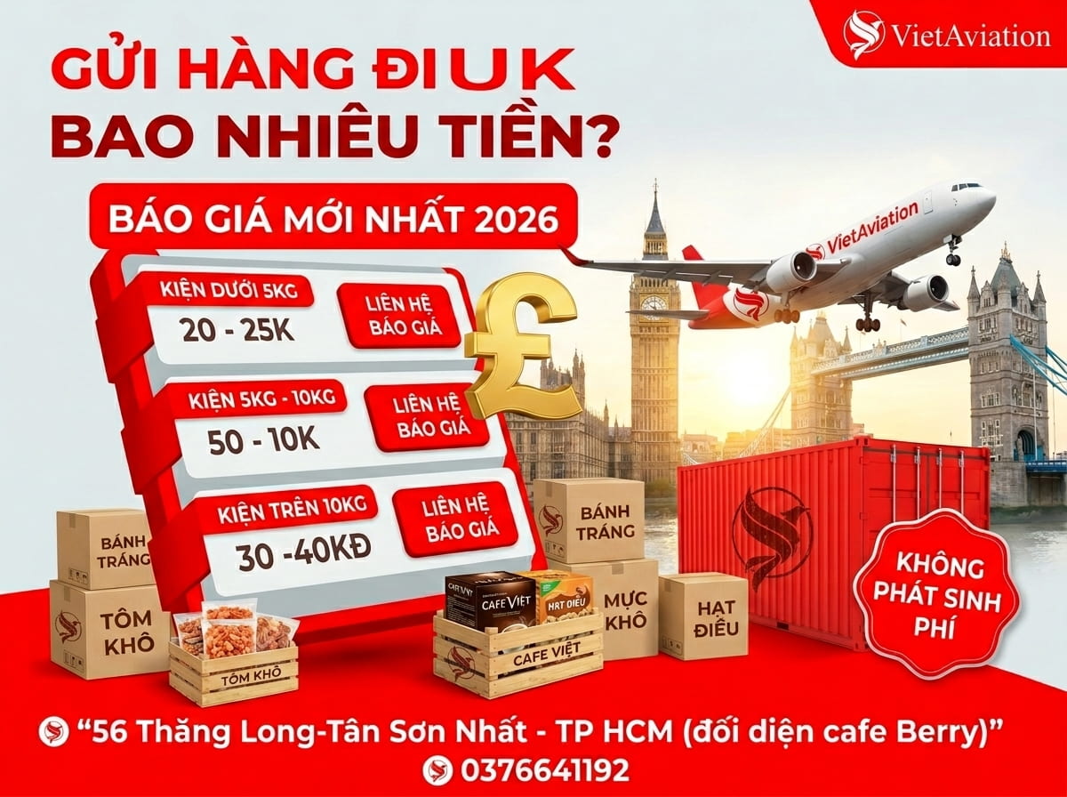 Bảng giá gửi hàng đi UK 2026