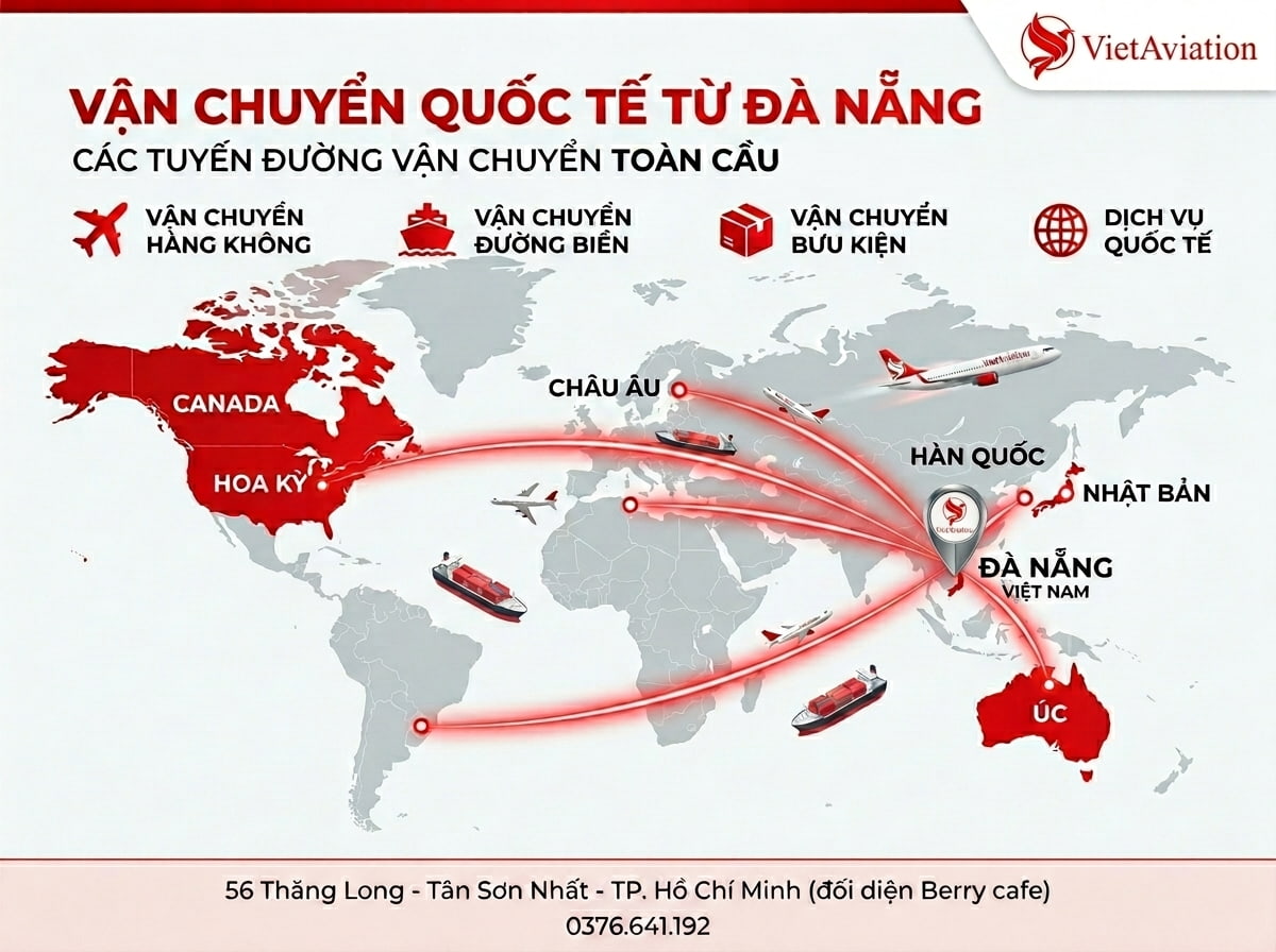 Các tuyến gửi hàng quốc tế tại Đà Nẵng phổ biến hiện nay