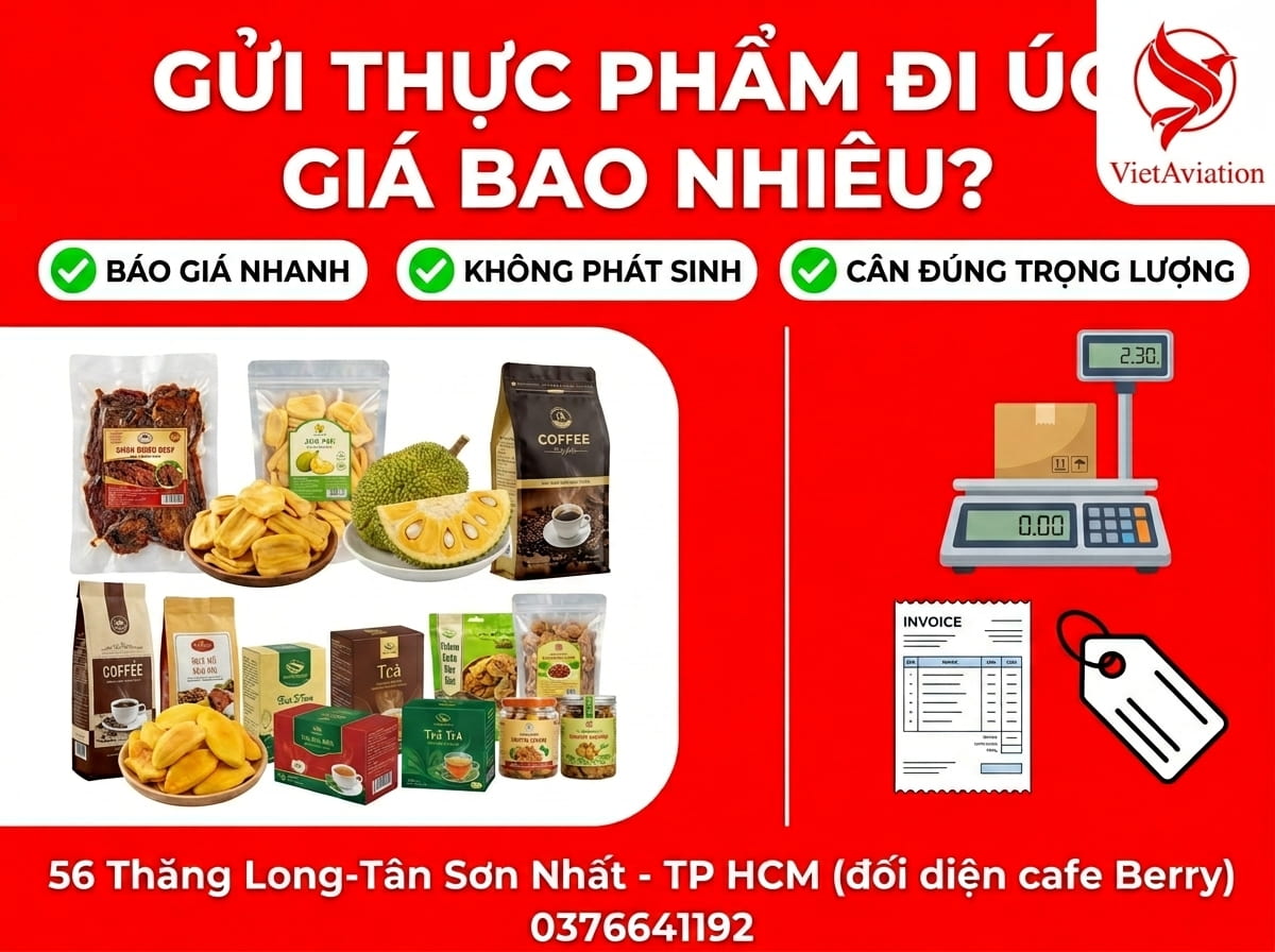 Bảng giá gửi thực phẩm đi Úc mới nhất 2026